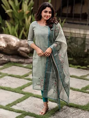 Pure Cotton Printed Kurti Set With Dupatta For Festive Occasion