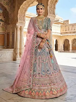 Regal Velvet Lehenga Choli With Heavy Embroidery Zari Work And Exquisite Dupatta Ideal For Bridal And Royal Weddings