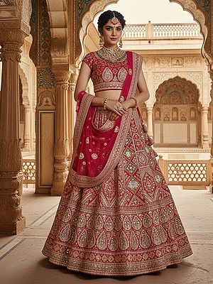 Glamorous Velvet Lehenga Choli With Zardosi And Pure Mirror Work Elegant Dupatta For Weddings And Special Occasions