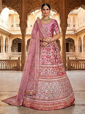 Gorgeous Velvet Lehenga Choli With Thread And Handwork Embroidery Exquisite Dupatta For Bridal And Wedding Celebrations