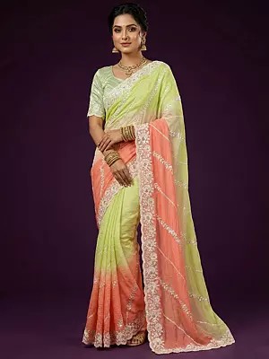 Designer Crush Paper Silk Saree with Sequins Embroidery Highlighted and White Beads Embellishment For Traditional Party Wear