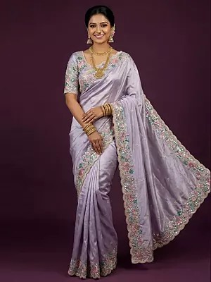 Premium Tissue Silk Saree with Rich Multi Sequins Embroidery and Pearl Embellishment Crafted for Grand Party Wear