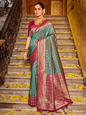Royal Floral Buti Design Banarasi Silk Saree with Elegant Border and Designer Pallu