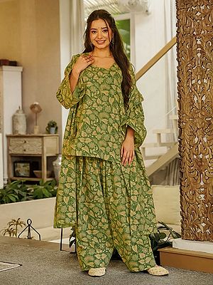 Green Printed Cambric Cotton Salwar Suit Set with Elegant Dupatta for Women