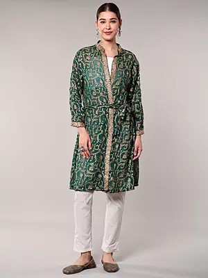 Georgette Robe with Chain Stitch Embroidered Floral Vines