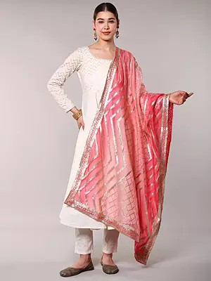 Rosy Pink to Red Art Silk Dupatta with Gota Patti Jaali