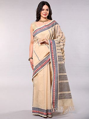 Shifting-Sand Temple Border Cotton Saree with Double Jacquard Weave