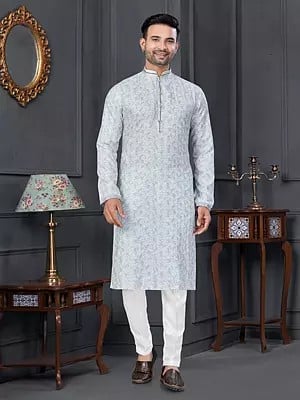 Viscose Mandarin Collar Traditional Festive Wear Kurta With Straight Pajama