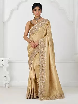 Pure Dola Viscose Silk Sequins And Embroidery Work Embellished Border Fancy Saree