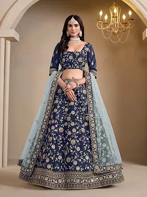 Floral Embroidery And Sequins Work Art Silk Wedding Wear Lehenga Choli With Net Dupatta
