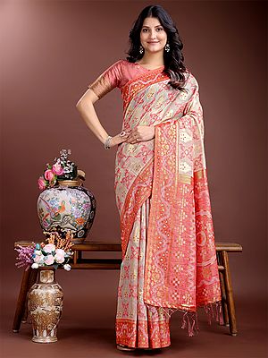 Attractive Linen Cotton Festive Wear Saree With Contrast Tassels Pallu