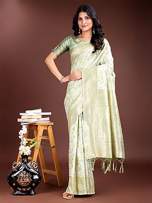 Geometric Pattern Weaving Work Linen Cotton Stunning Saree With Blouse