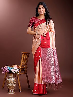 Lichi Silk Wide Border Weaving Work Saree With Rich Floral Tassels Pallu