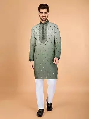 Viscose Silk Thread Sequins Work Attractive Mandarin Collar Festive Wear Kurta