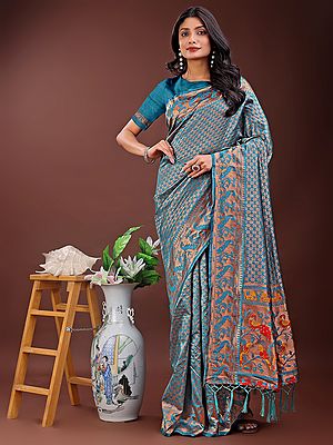 Silk Floral Woven Motifs All Over Festive Wear Saree With Matching Blouse