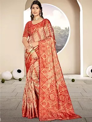 All Over Floral Motifs Weaving Work Attractive Organza Saree With Rich Pallu