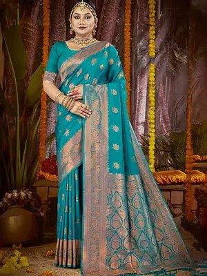 Silk Floral Motifs Broad Border Stunning Festive Wear Saree With Contrast Rich Pallu