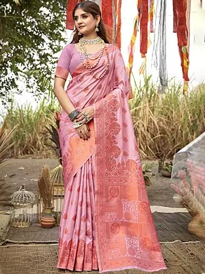 Rich Weaving Work Floral Wide Border Silk Saree With Contrast Pallu