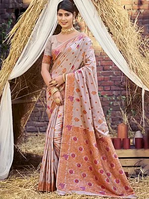 Ethnic Motifs Weaving Work Silk Saree With Contrast Pallu For Festive Occasion