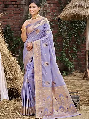 Weaving Work Contrast Border Silk Festive Wear Saree With Matching Blouse