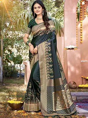 Stunning Weaving Work Floral Motifs Wedding Wear Silk Saree With Blouse