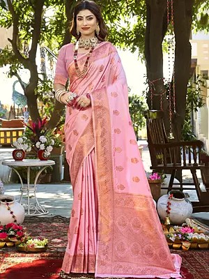 Ethnic Motifs Weaving Work Attractive Silk Saree With Matching Blouse