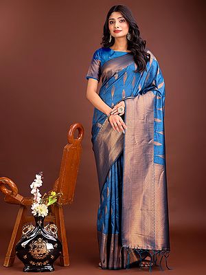 Wide Border Woven Work Stunning Wedding Wear Banarasi Silk Saree With Contrast Pallu