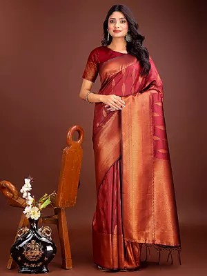 Wide Border Woven Work Stunning Wedding Wear Banarasi Silk Saree With Contrast Pallu
