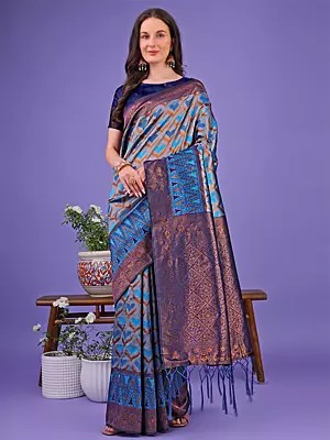 Lichi Silk Contrast Broad Border Attractive Casual Wear Saree With Tassels Pallu
