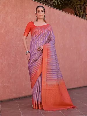 Striped Pattern Attractive Festive Wear Tussar Silk Saree With Blouse