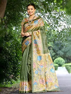 Lotus Flower Wide Border Stunning Cotton Silk Saree With Contrast Pallu