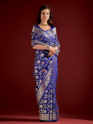 Zari Woven Jaal Work Banarasi Silk Traditional Saree With Contrast Tassels Pallu