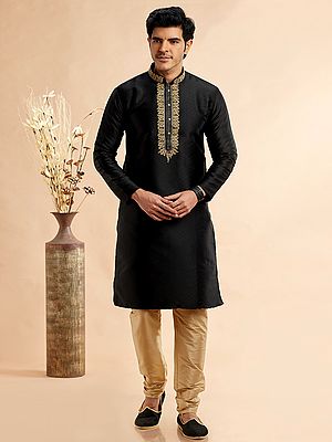 Embroidery Work Full Sleeve Jacquard Art Silk Stunning Straight Kurta Pajama