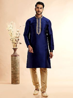 Embroidery Work Full Sleeve Jacquard Art Silk Stunning Straight Kurta Pajama