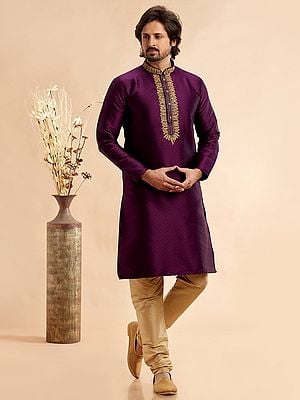 Embroidery Work Full Sleeve Jacquard Art Silk Stunning Straight Kurta Pajama