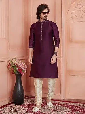 Traditional Elegant Mandarin Collar Festive Wear Kurta Pajama Set