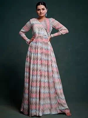 Georgette Zig Zag Printed Pattern Designer Long Gown For Casual Occasion