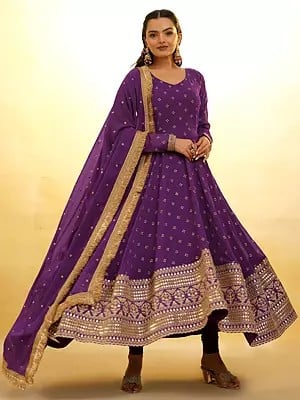 Palatinate-Purple Georgette Designer Embroidered Border Anarkali Suit With Dupatta