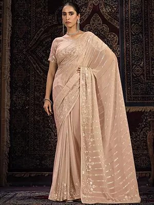 Fancy Georgette Sequins And Thread With Zari Work Saree For Ladies