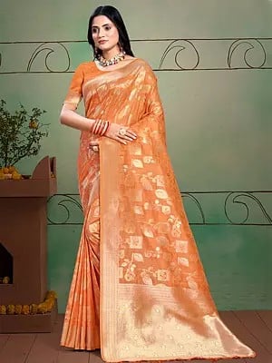 Cotton Silk Floral Zari Woven Work Saree With Blouse & Tassels Pallu For Casual Occasion