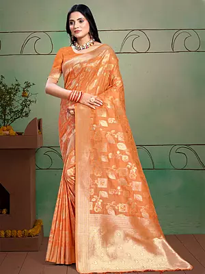 Cotton Silk Floral Zari Woven Work Saree With Blouse & Tassels Pallu For Casual Occasion