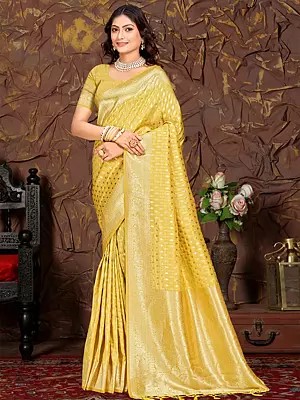 Designer Cotton Silk Zari Woven Saree With Blouse & Tassels Pallu