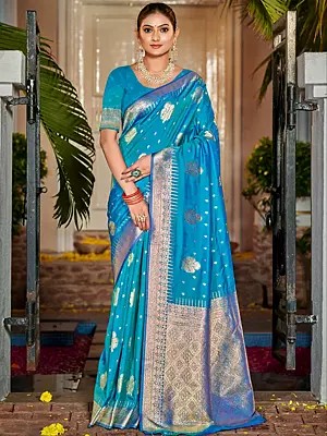 Silk Floral Woven Work Party Wear Designer Saree With Blouse For Casual Occasion