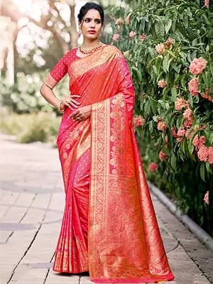 Silk Flower Border & Zari Woven Work Designer Saree With Blouse For Casual Occasion