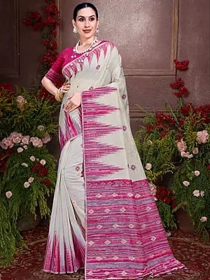 Cotton Stripe Pattern Saree With Blouse & Tassels Pallu For Casual Occasion