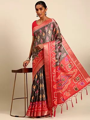 Cinnamon-toast Designer Cotton Leaf Digital Print Saree With Blouse & Tassels Pallu For Casual Occasion