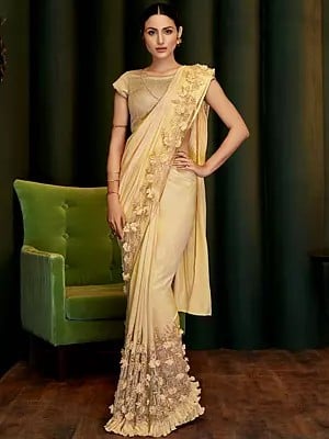 Silk Georgette Thread Embroidery Ready To Wear Designer Saree With Blouse