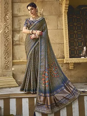 Silk Gota With Handwork Designer Saree With Blouse & Tassels Pallu For Casual Occasion