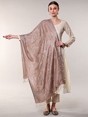 Reversible Jamawar Stole from Amritsar with Woven Paisleys and Flowers in Multi-Color Thread