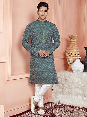 Zig-Zag Pattern Printed Attractive Jacquard Silk Brocade Kurta With Pajama